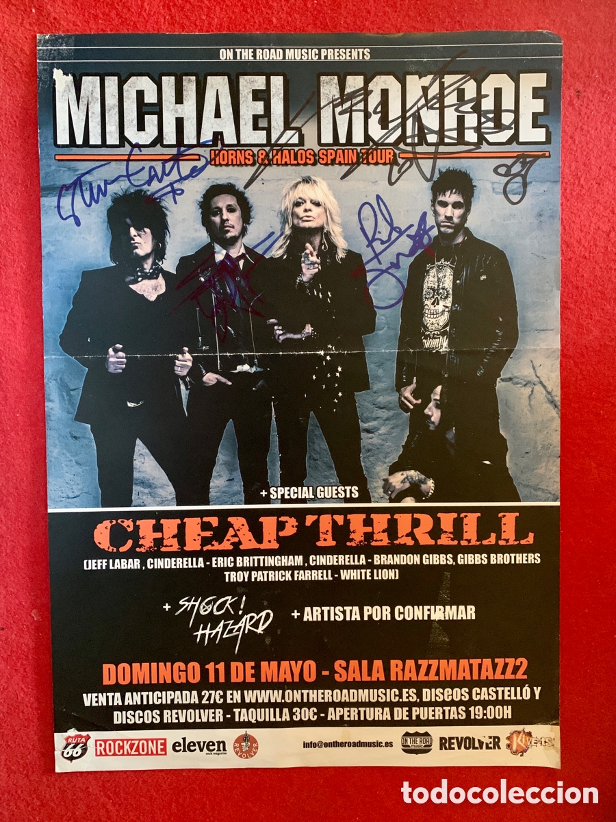 Aut&oacute;grafos antiguos de cantantes y m&uacute;sicos: Michael Monroe-Poster Firmado - Foto 1