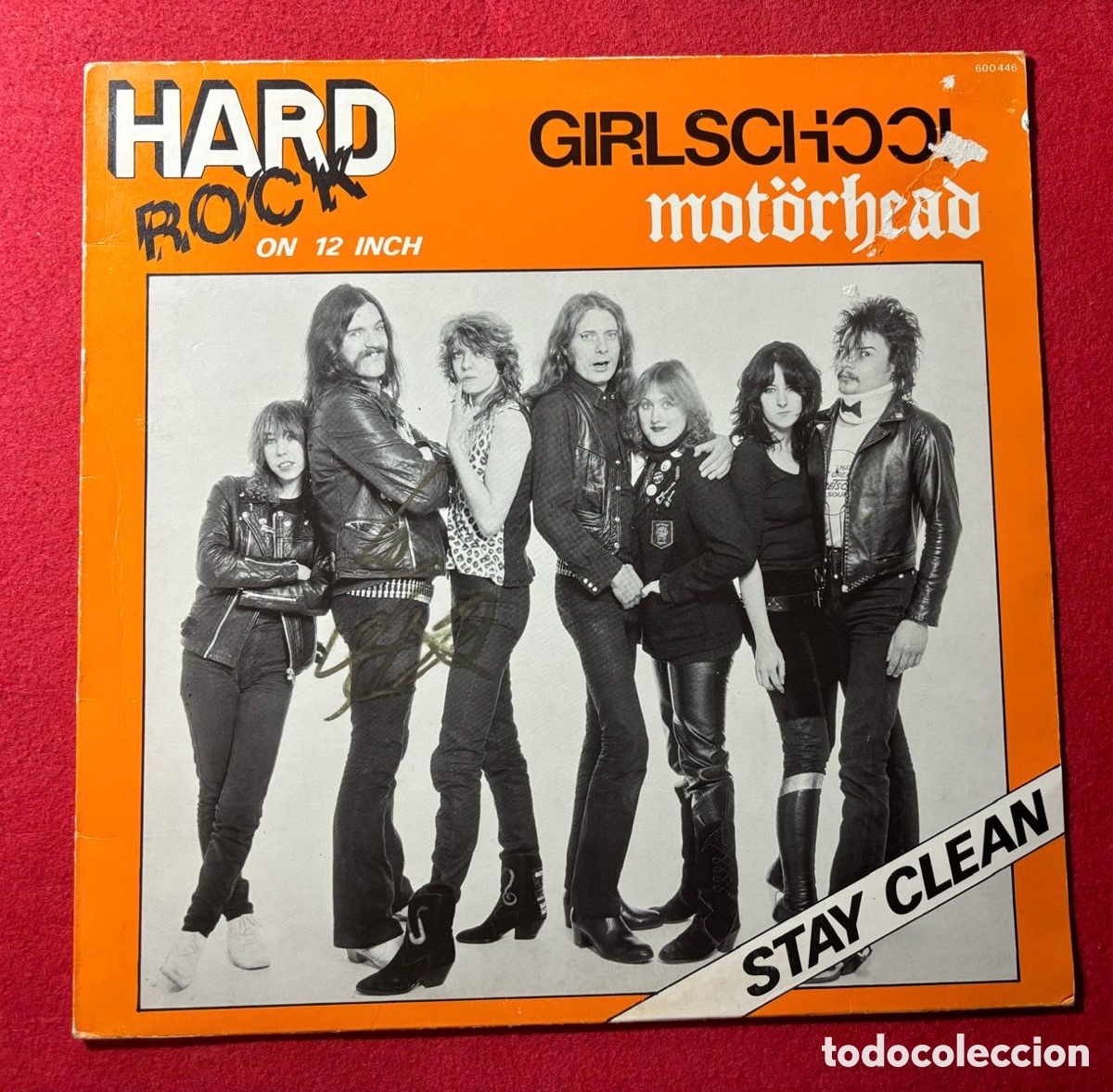 Aut&oacute;grafos antiguos de cantantes y m&uacute;sicos: Mot&ouml;rhead FIRMADO &ldquo;Girlschool Stay Clean&rdquo;Vinilo de 1981 FIRMADO por Lemmy Kilmister