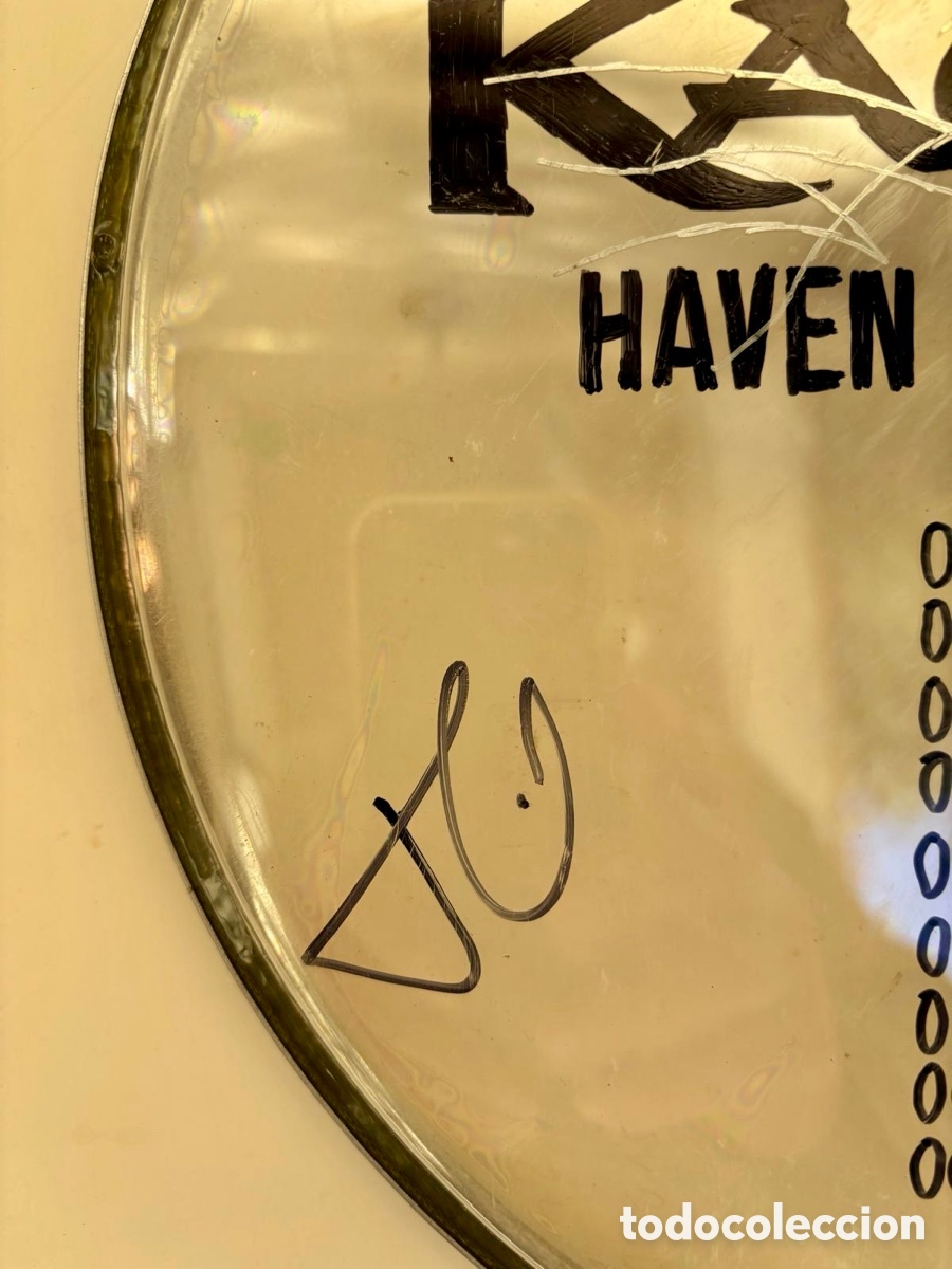 Aut&oacute;grafos antiguos de cantantes y m&uacute;sicos: Kamelot-Firmado Parche de Bateria - Foto 4