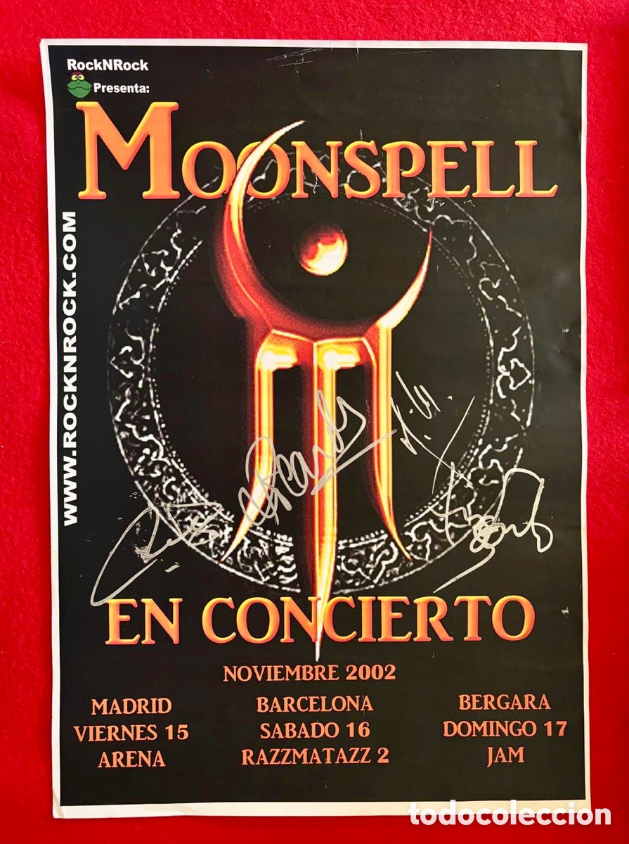 Aut&oacute;grafos antiguos de cantantes y m&uacute;sicos: Moonspell-Firmado Poster en 2002 - Foto 1