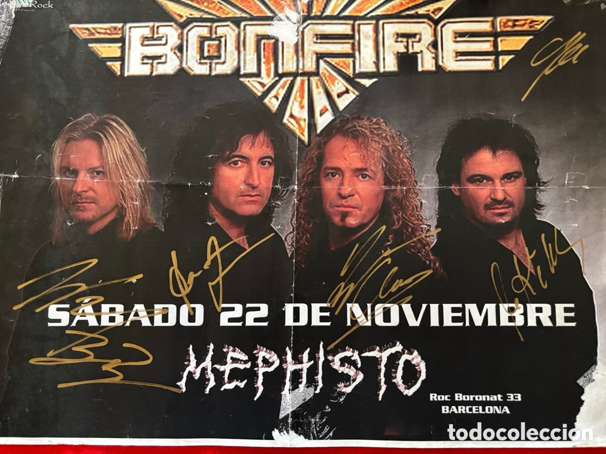 Aut&oacute;grafos antiguos de cantantes y m&uacute;sicos: Bonfire-Firmado Poster en 2003 - Foto 4