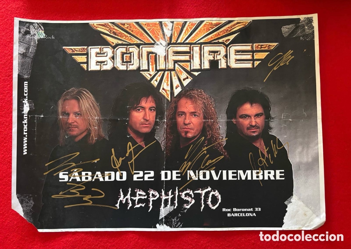 Aut&oacute;grafos antiguos de cantantes y m&uacute;sicos: Bonfire-Firmado Poster en 2003 - Foto 1