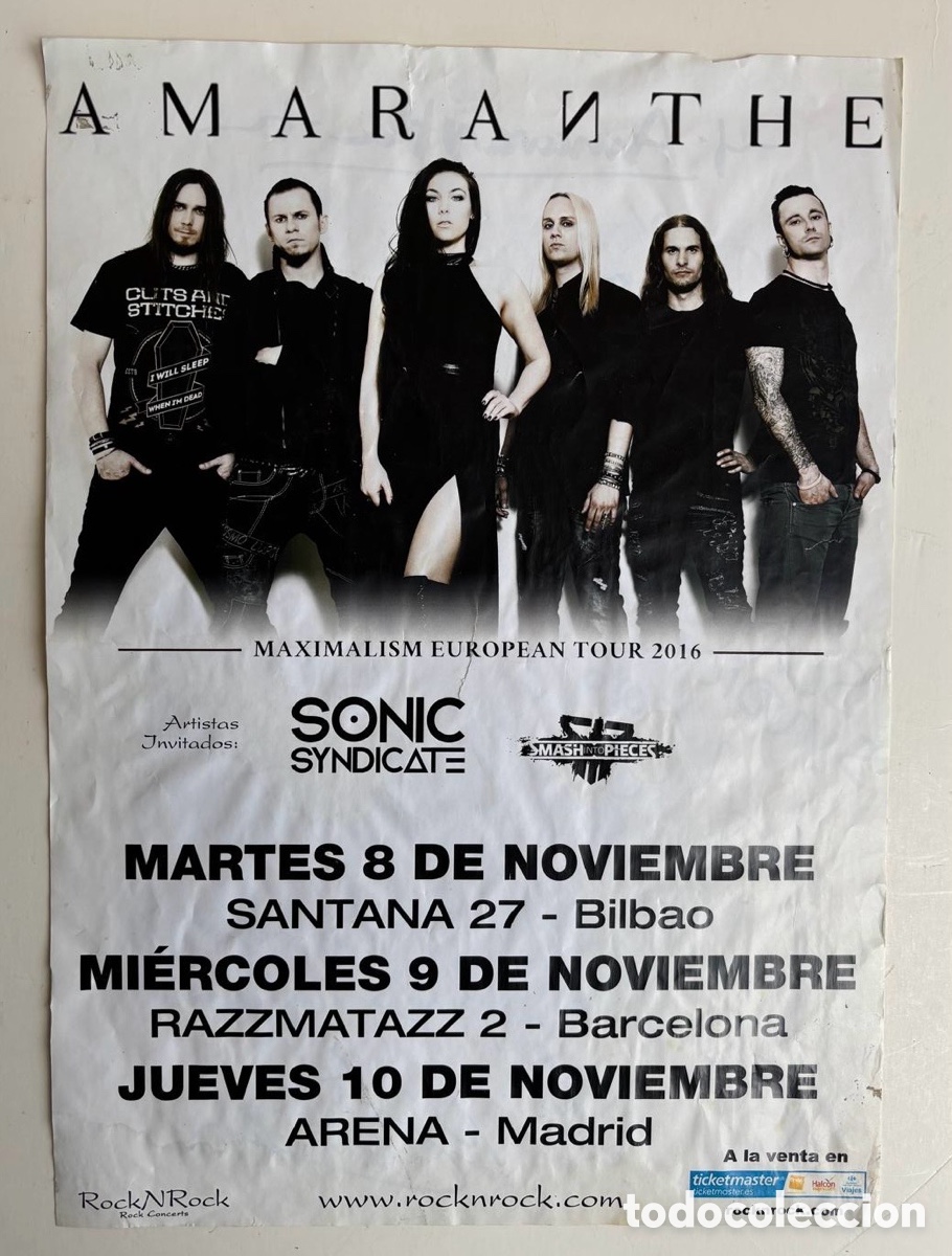 Aut&oacute;grafos antiguos de cantantes y m&uacute;sicos: Amaranthe Poster Firmado- - Foto 1