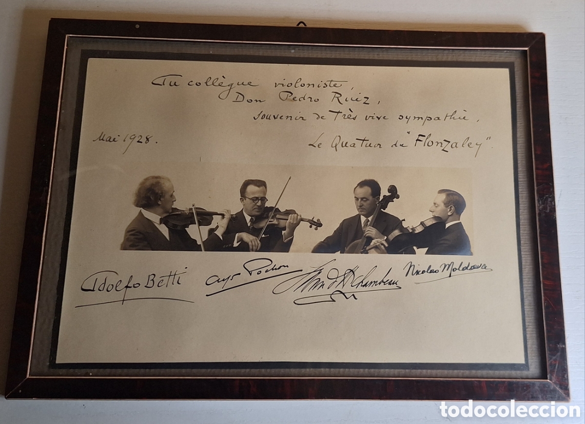 Aut&oacute;grafos Antiguos de Cantantes y M&uacute;sicos: Fotograf&iacute;a Firmada y Dedicada por el Cuarteto de Violinistas Quartet Flonzaley en el a&ntilde;o 1928 -