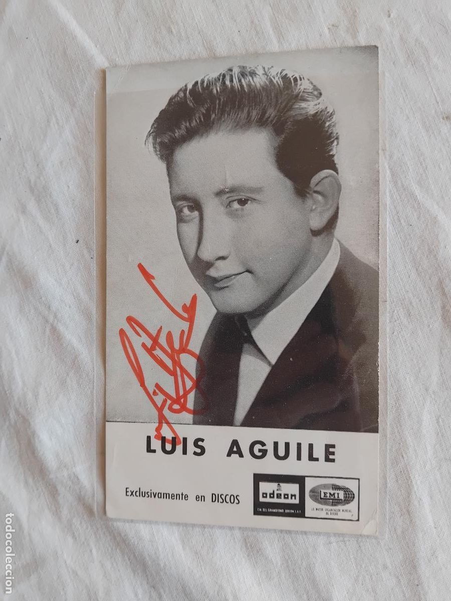 Aut&oacute;grafos de M&uacute;sica: LUIS AGUILE. FOLLETO DE LA DISCOGRAFICA FIRMADO POR EL CANTANTE.