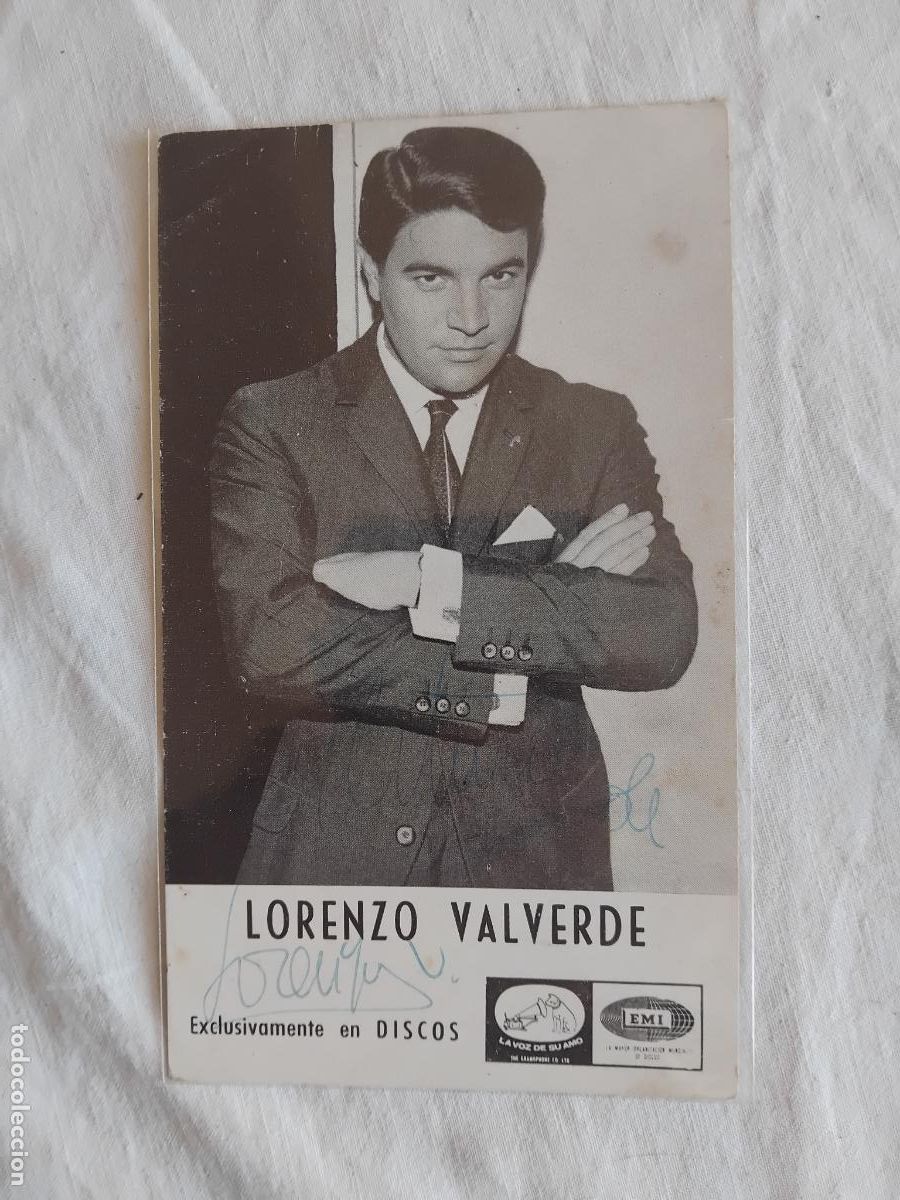 Aut&oacute;grafos de M&uacute;sica: LORENZO VALVERDE. FOLLETO DE LA DISCOGRAFICA FIRMADO POR EL CANTANTE.