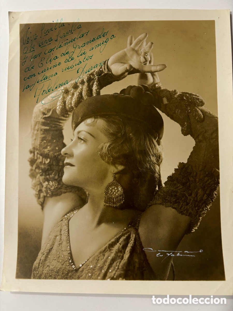 Aut&oacute;grafos Antiguos de Cantantes y M&uacute;sicos: Foto original con aut&oacute;grafo de la vedette y bailarina Adelina Dur&aacute;n