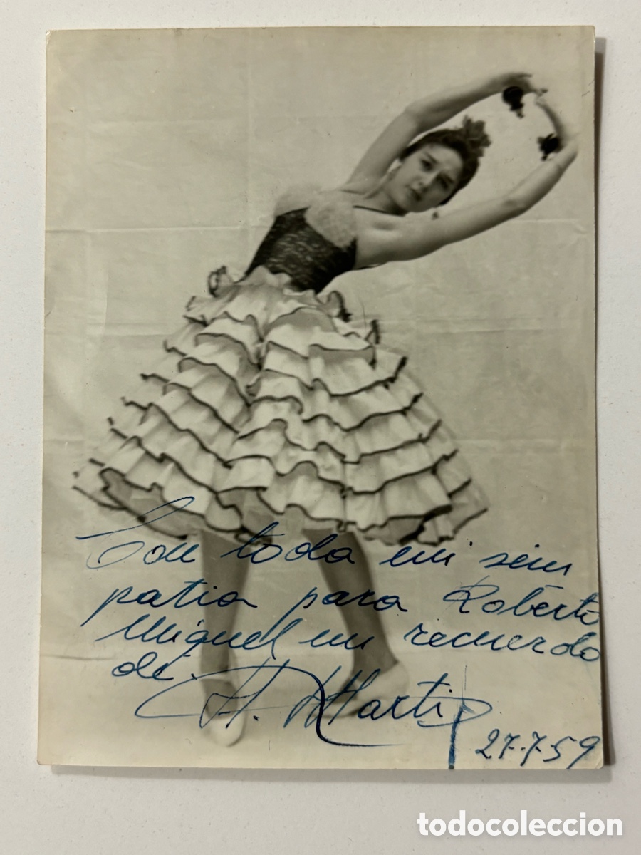 Aut&oacute;grafos Antiguos de Cantantes y M&uacute;sicos: Foto original con aut&oacute;grafo de bailarina foto Marcos Valencia
