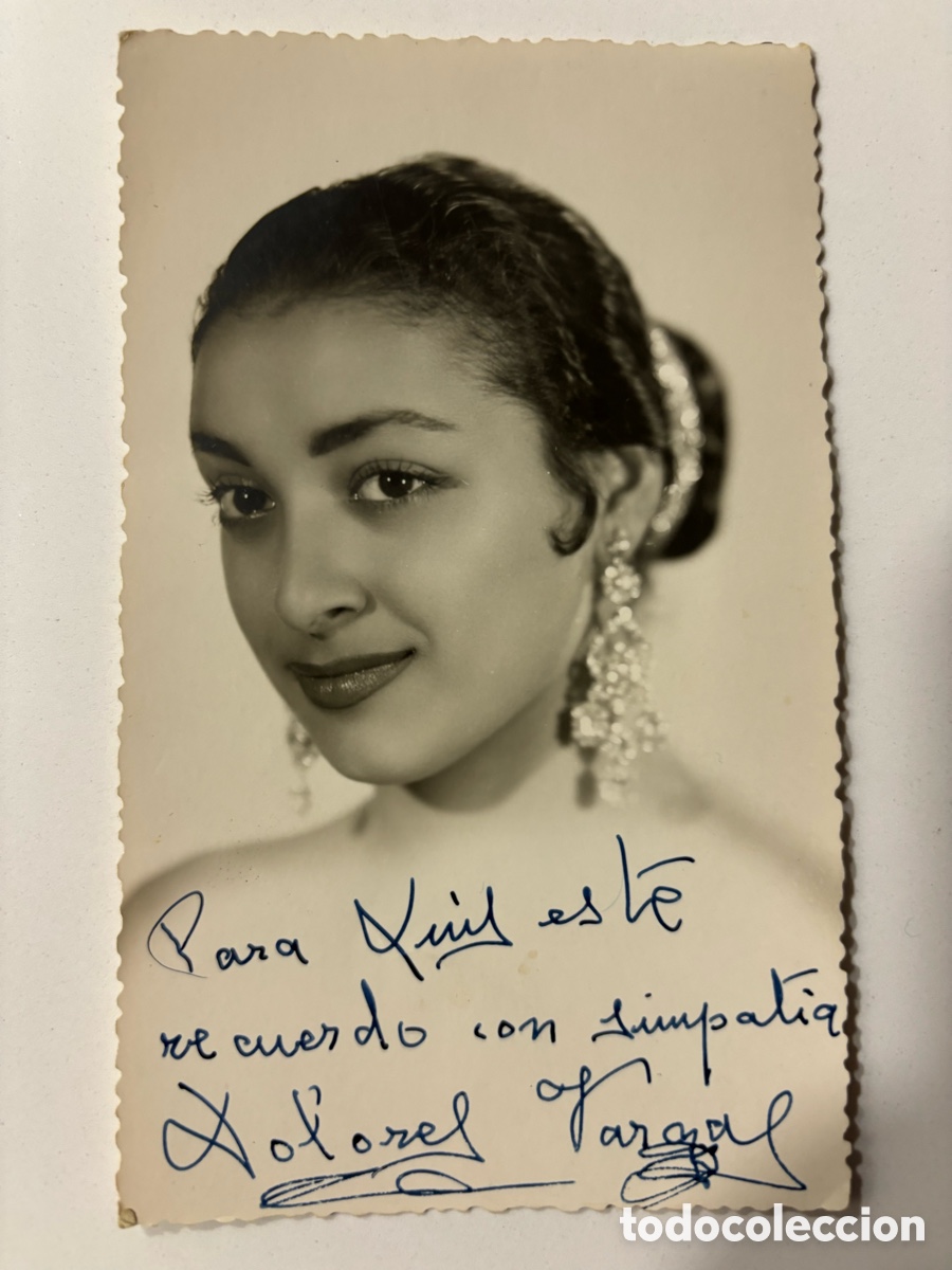 Aut&oacute;grafos Antiguos de Cantantes y M&uacute;sicos: Foto original con aut&oacute;grafo de Dolores Vargas la terremoto foto Antonio Zaragoza M