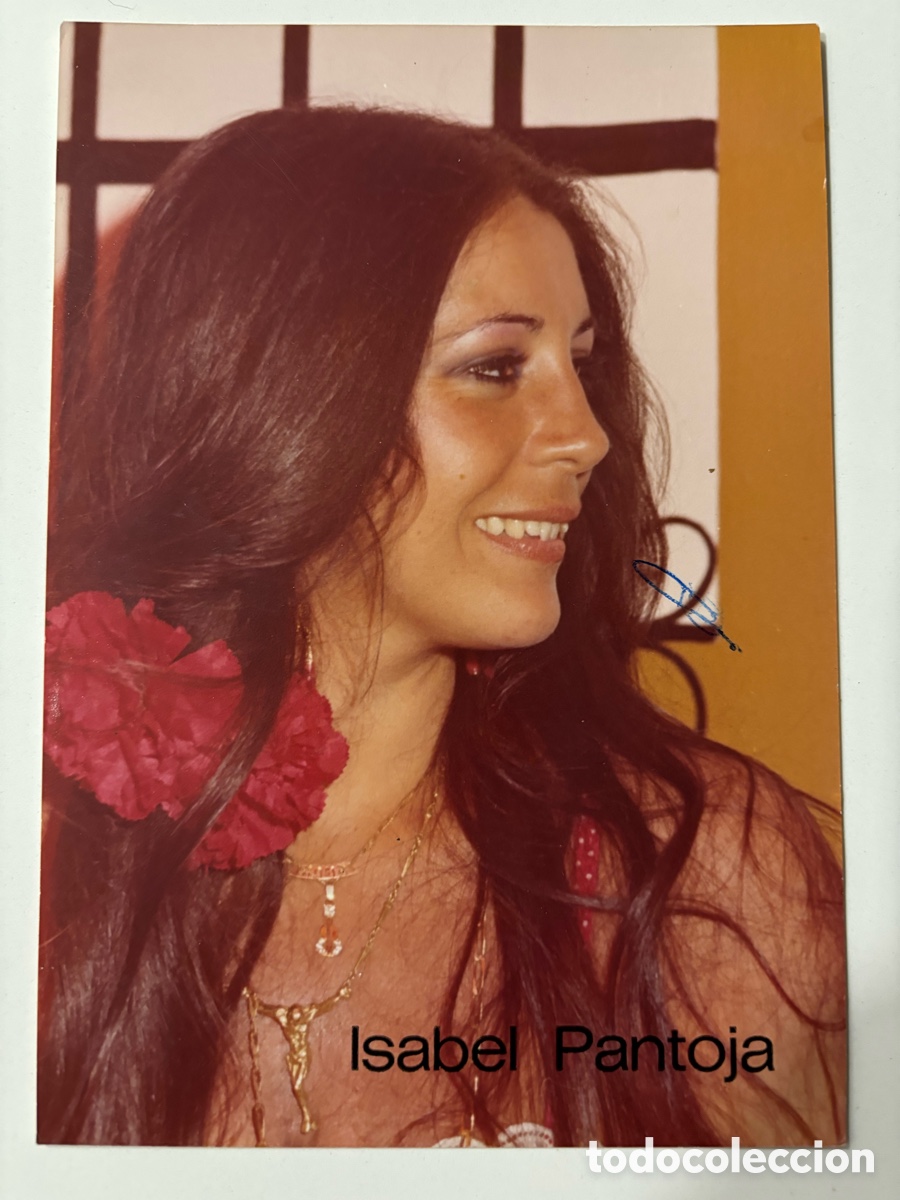Aut&oacute;grafos Antiguos de Cantantes y M&uacute;sicos: Foto original con aut&oacute;grafo de Isabel pantoja M