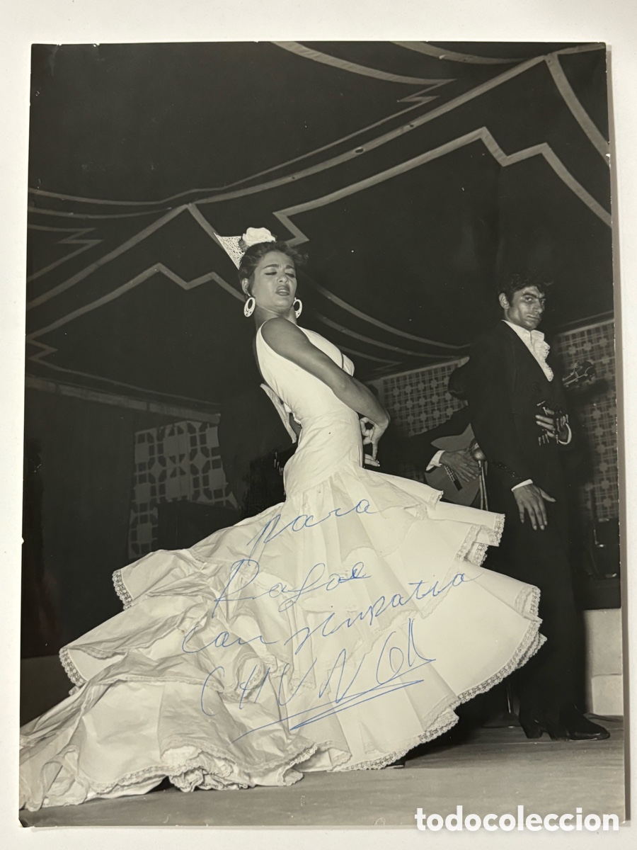 Aut&oacute;grafos Antiguos de Cantantes y M&uacute;sicos: Foto original con aut&oacute;grafo de la bailaora la chunga