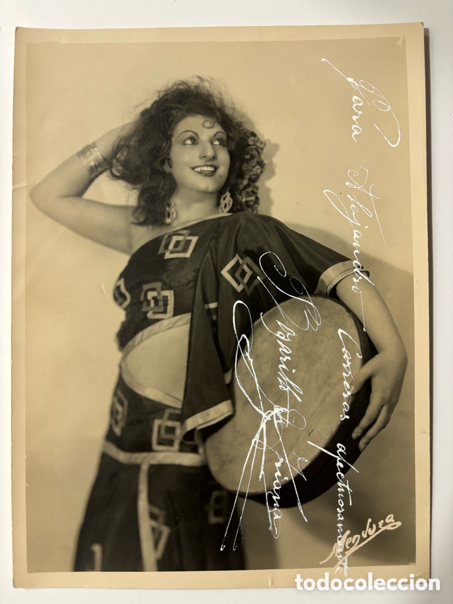 Aut&oacute;grafos Antiguos de Cantantes y M&uacute;sicos: Foto original con aut&oacute;grafo de la bailaora Rosarillo de Triana foto Mendoza M