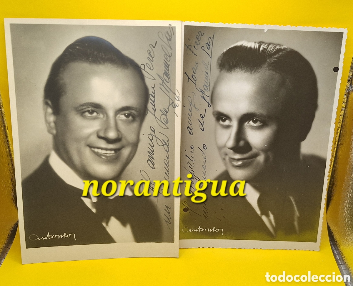 Autographes de Musique : Pareja de Fotograf&iacute;as Firmadas Manuel Gas - Cantante - Zarzuela - &Oacute;pera - Madrid 1905 - 1995