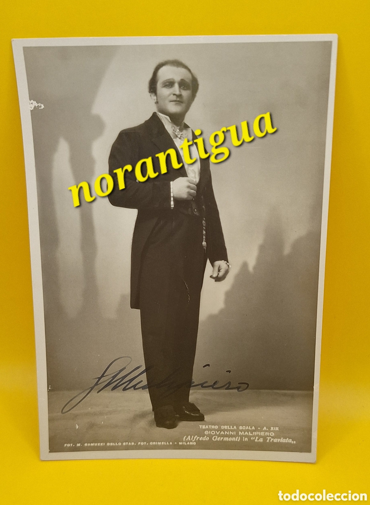 Autographes de Musique : Fotograf&iacute;a Firmada Giovanni Malpiero - Tenor Opera - Padua Italia 1906 - 1970 -