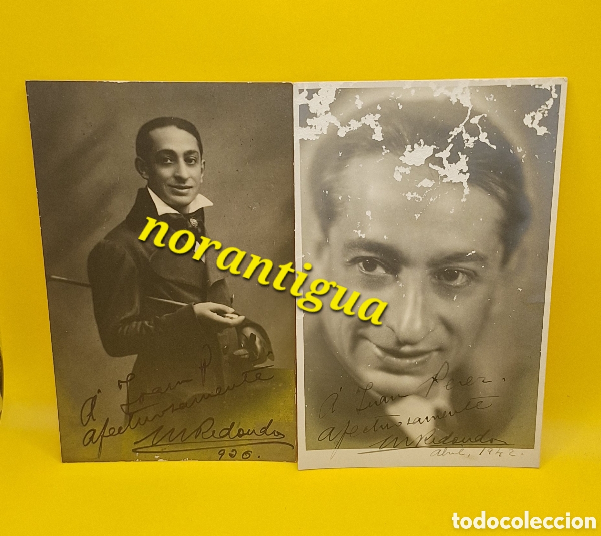 Autographes de Musique : Pareja Fotograf&iacute;as Firmadas Marcos Redondo - Cantante - Bar&iacute;tono - Pozoblanco 1893 - Barcelona 1976