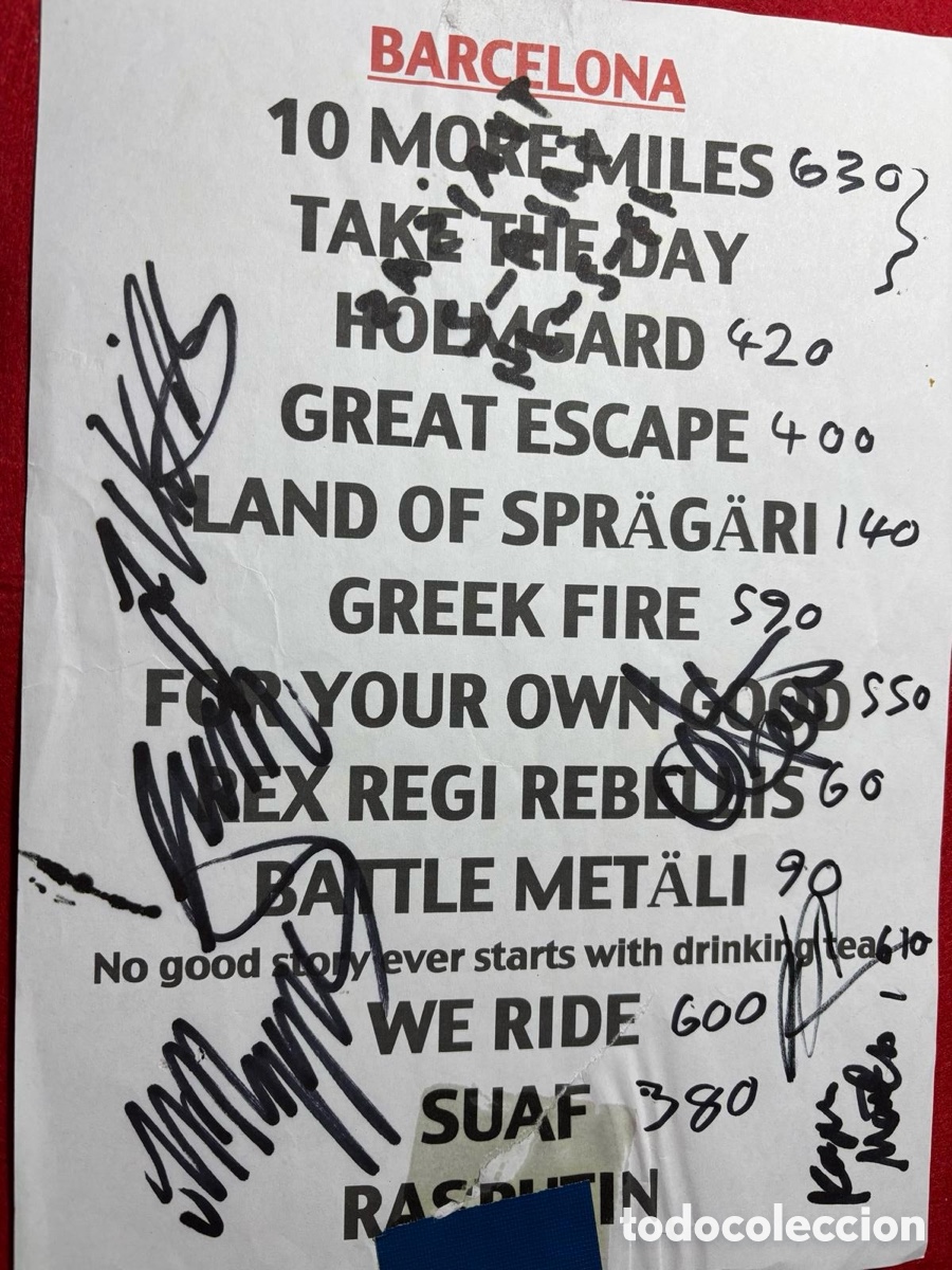 Aut&oacute;grafos antiguos de cantantes y m&uacute;sicos: Turisas - Firmado Setlist en 2014 - Foto 2