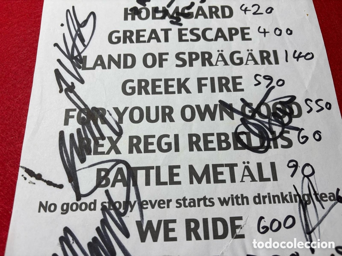 Aut&oacute;grafos antiguos de cantantes y m&uacute;sicos: Turisas - Firmado Setlist en 2014 - Foto 3