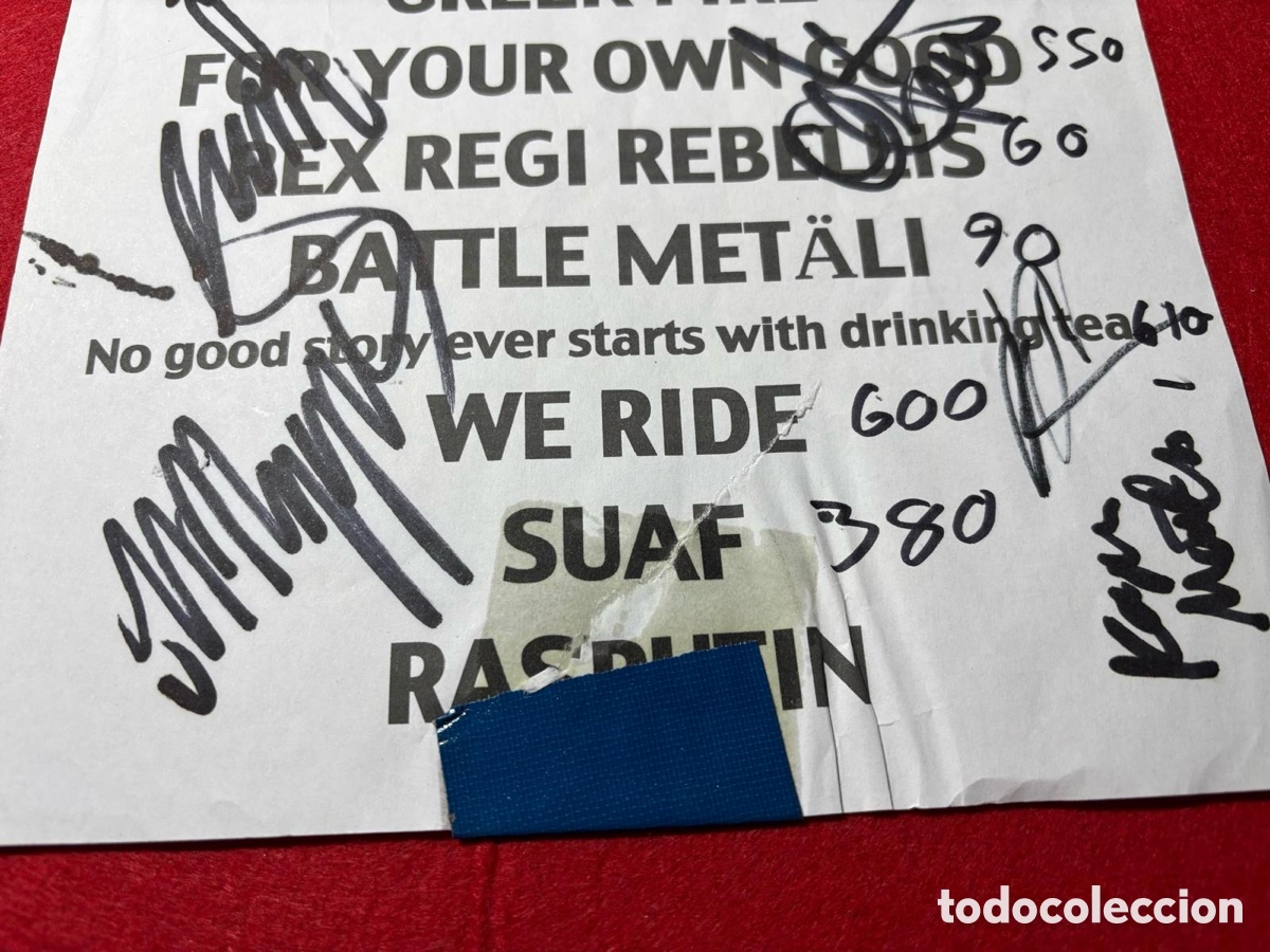 Aut&oacute;grafos antiguos de cantantes y m&uacute;sicos: Turisas - Firmado Setlist en 2014 - Foto 4