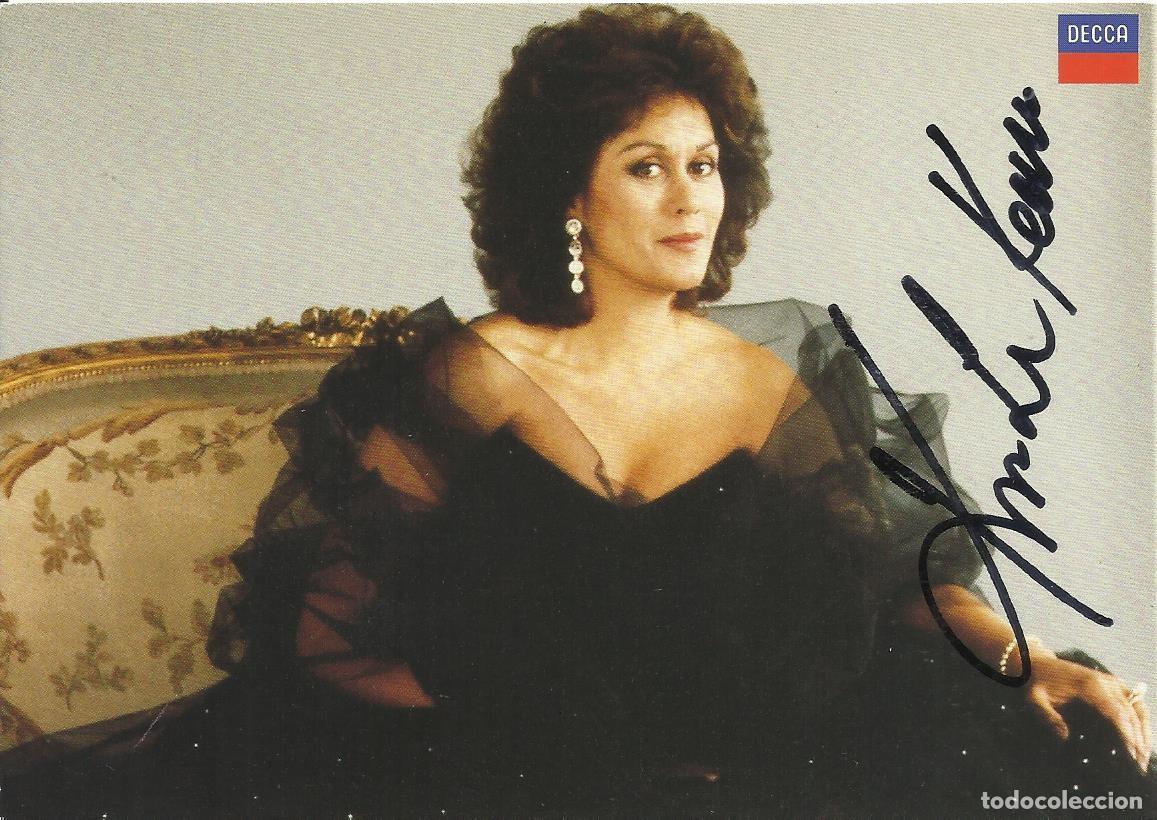 Aut&oacute;grafos Antiguos de Cantantes y M&uacute;sicos: Kiri Te Kanawa. Fotograf&iacute;a firmada. Soprano neozelandesa. 1996. Postal promocional DECCA.