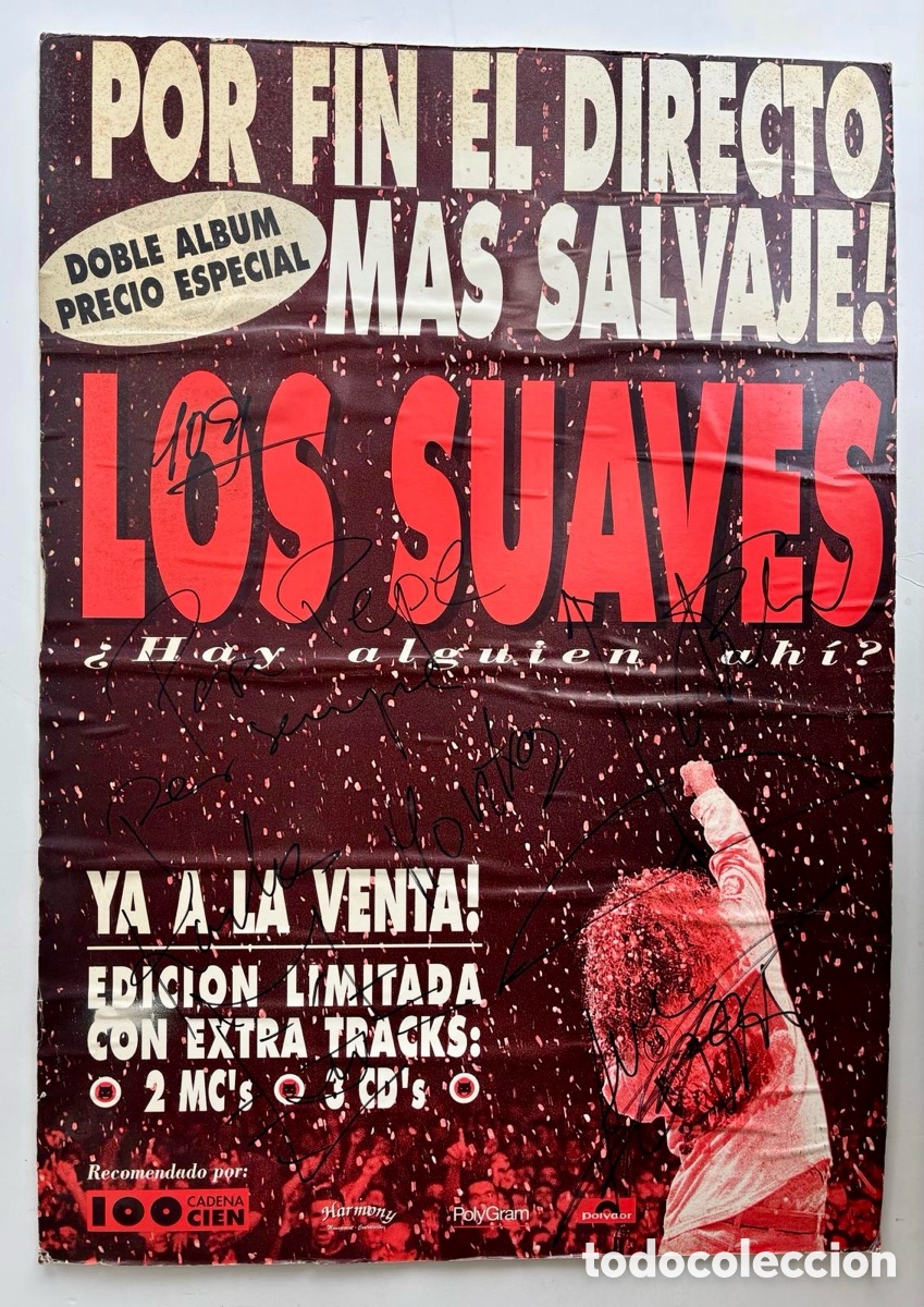 Aut&oacute;grafos de M&uacute;sica: Los Suaves-Firmado Display de la Presentacion y Firma de discos del Album Hay Alguien Ahi? En 1995