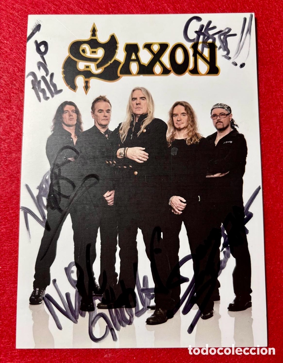Aut&oacute;grafos Antiguos de Cantantes y M&uacute;sicos: Saxon-Firmada Fotografia Postal Oficial de la Banda-En 2007
