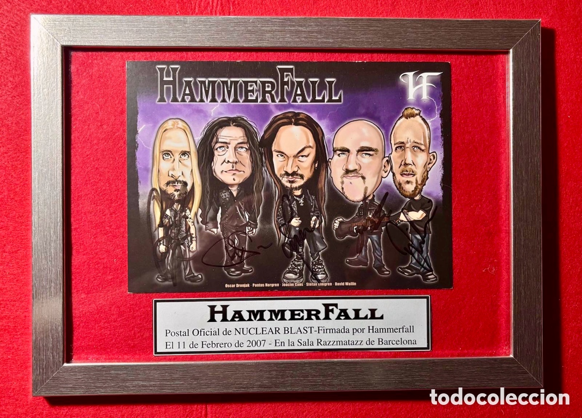 Aut&oacute;grafos Antiguos de Cantantes y M&uacute;sicos: HAMMERFALL-Firmada Postal Oficial de la Banda-Firmada en 2007
