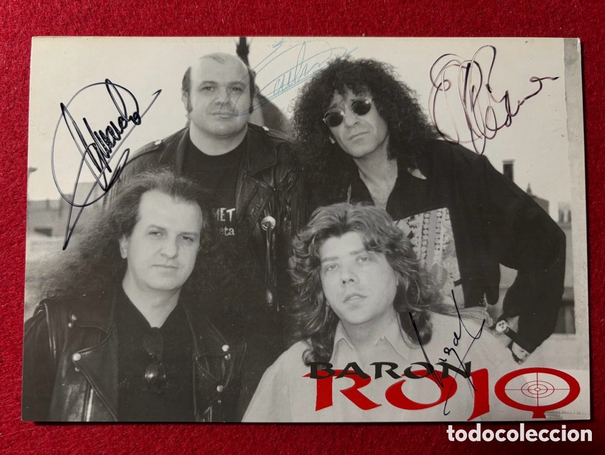 Aut&oacute;grafos Antiguos de Cantantes y M&uacute;sicos: Baron Rojo-Firmada Postal Oficial de la Banda en 2003