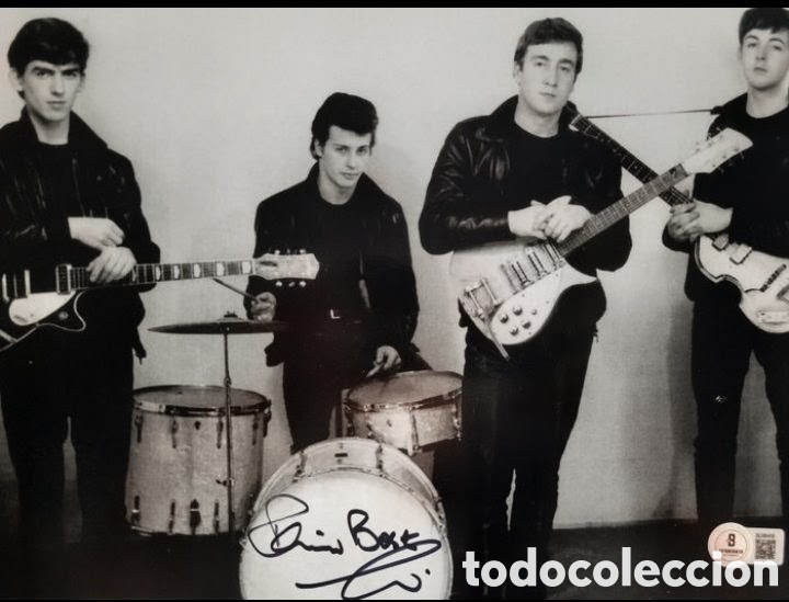 Aut&oacute;grafos Antiguos de Cantantes y M&uacute;sicos: Foto Autografiada en persona de The Beatles - Pete Best Certificado Beckett