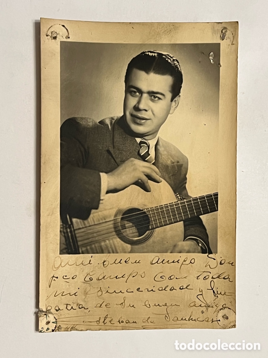 Aut&oacute;grafos Antiguos de Cantantes y M&uacute;sicos: Esteban de Sanl&uacute;car. Guitarrista y compositor espa&ntilde;ol, aut&oacute;grafo con dedicatoria (h.1955?)
