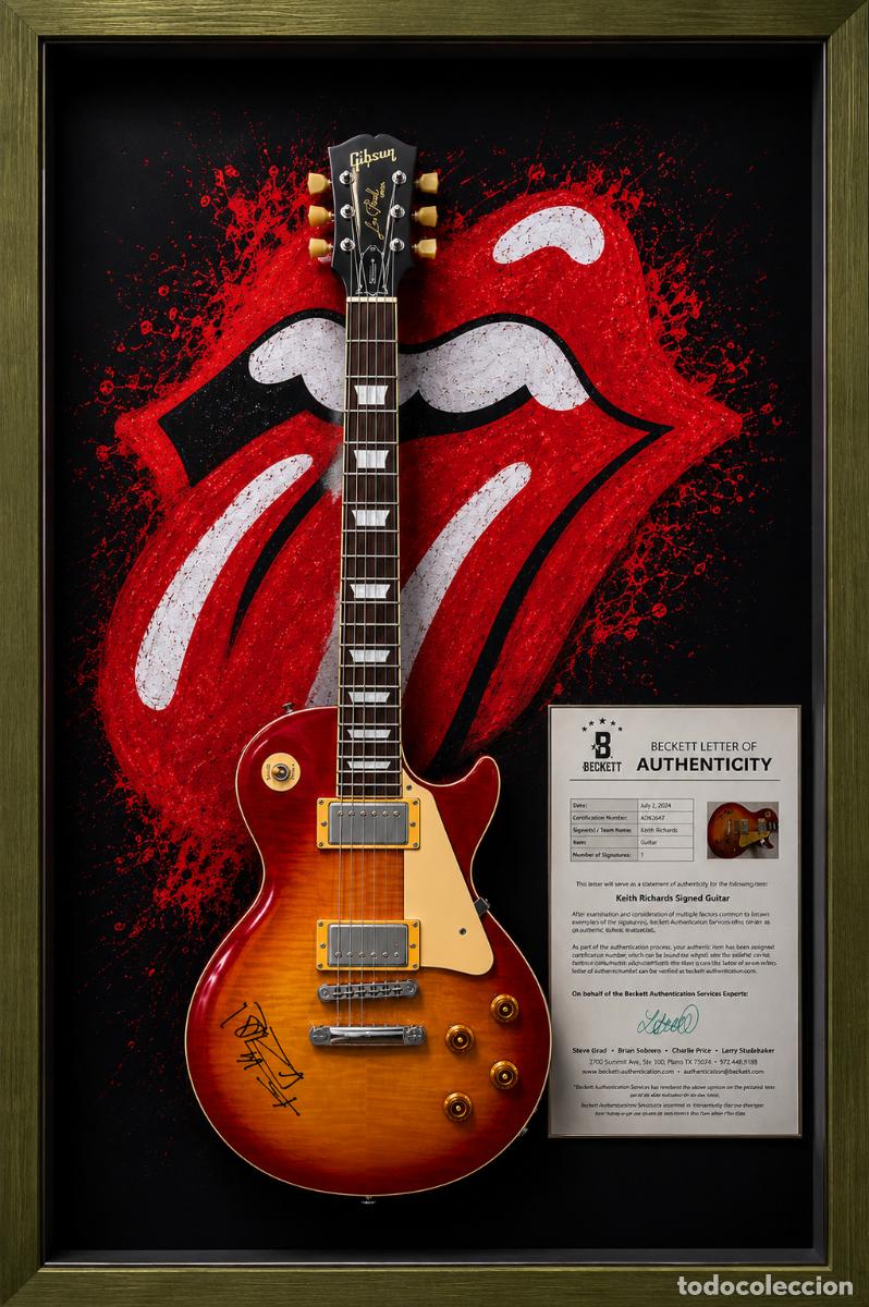 Aut&oacute;grafos de M&uacute;sica: Keith Richards Signed Epiphone Guitar with Beckett / COA Presented in an Illuminated Museum Display