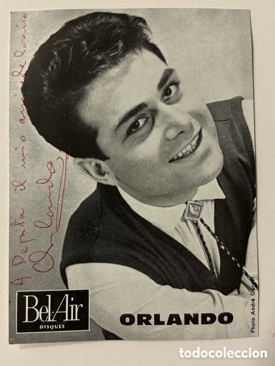Aut&oacute;grafos Antiguos de Cantantes y M&uacute;sicos: Tarjeta Discos Bel Air con aut&oacute;grafo del cantante Orlando L