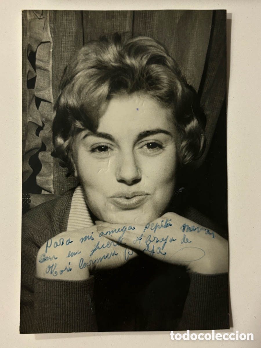 Aut&oacute;grafos Antiguos de Cantantes y M&uacute;sicos: Foto original con aut&oacute;grafo de la vedette Mari Carmen foto Ribera Valencia L