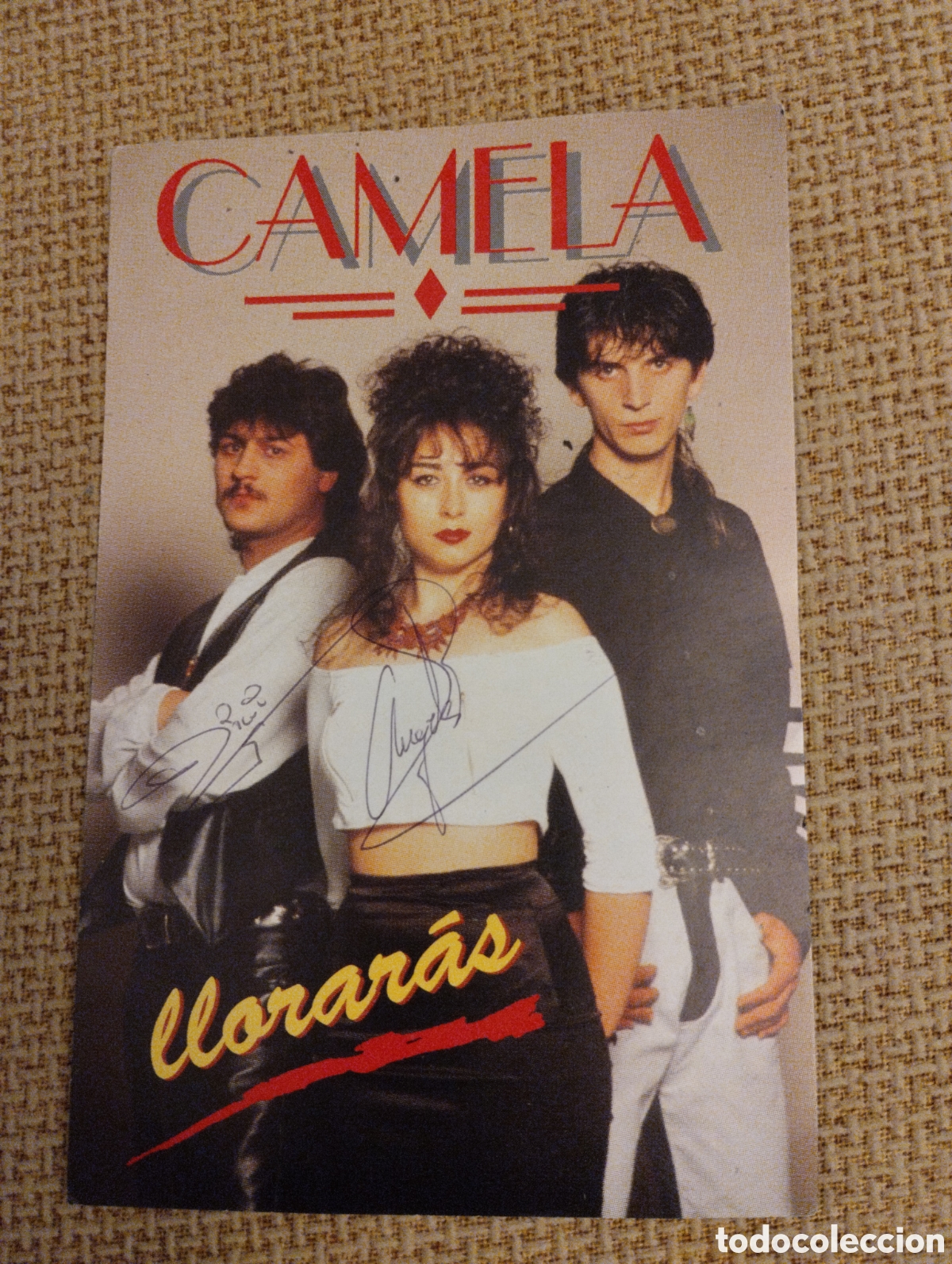 Aut&oacute;grafos antiguos de cantantes y m&uacute;sicos: Tarjeta postal firmada Camela