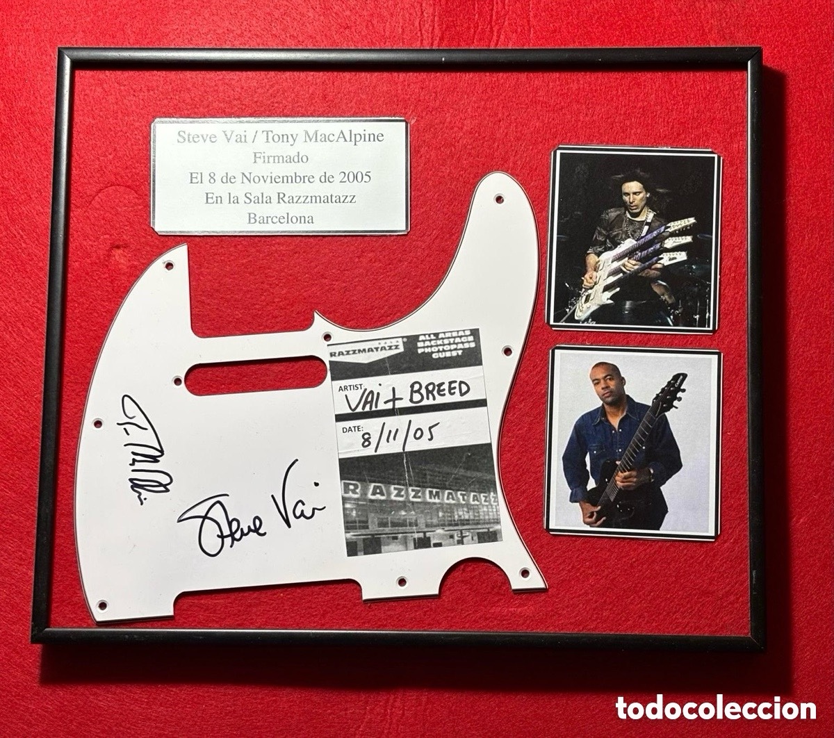 Aut&oacute;grafos antiguos de cantantes y m&uacute;sicos: Steve Vai & Tony MacAlpine - Firmado Golpeador de Guitarra en 2005