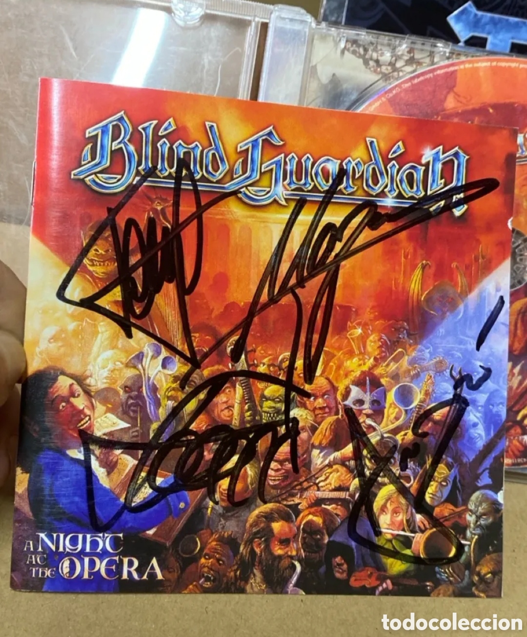 Aut&oacute;grafos antiguos de cantantes y m&uacute;sicos: MEMORABILIA CD BLIND GUARDIAN A NIGHT AT THE OPERA VIRGIN FIRMADO AUT&Oacute;GRAFOS