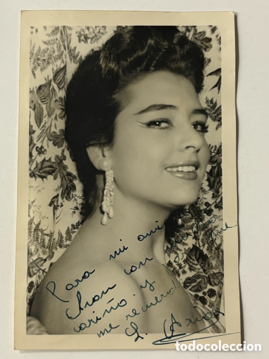 Aut&oacute;grafos antiguos de cantantes y m&uacute;sicos: Foto original con aut&oacute;grafo de la vedette Lolita Arias L
