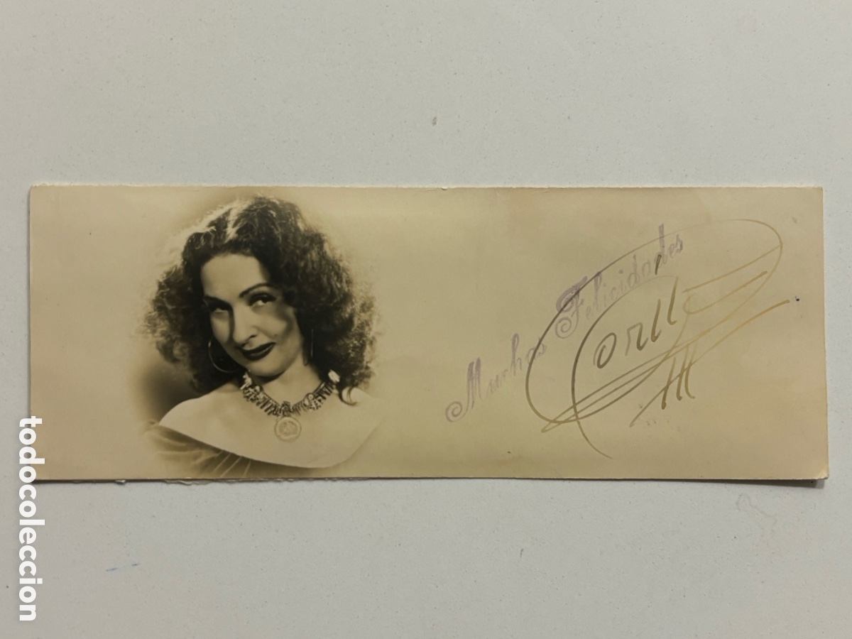 Aut&oacute;grafos antiguos de cantantes y m&uacute;sicos: Foto original felicitaci&oacute;n con aut&oacute;grafo de la vedette Bella Dorita L