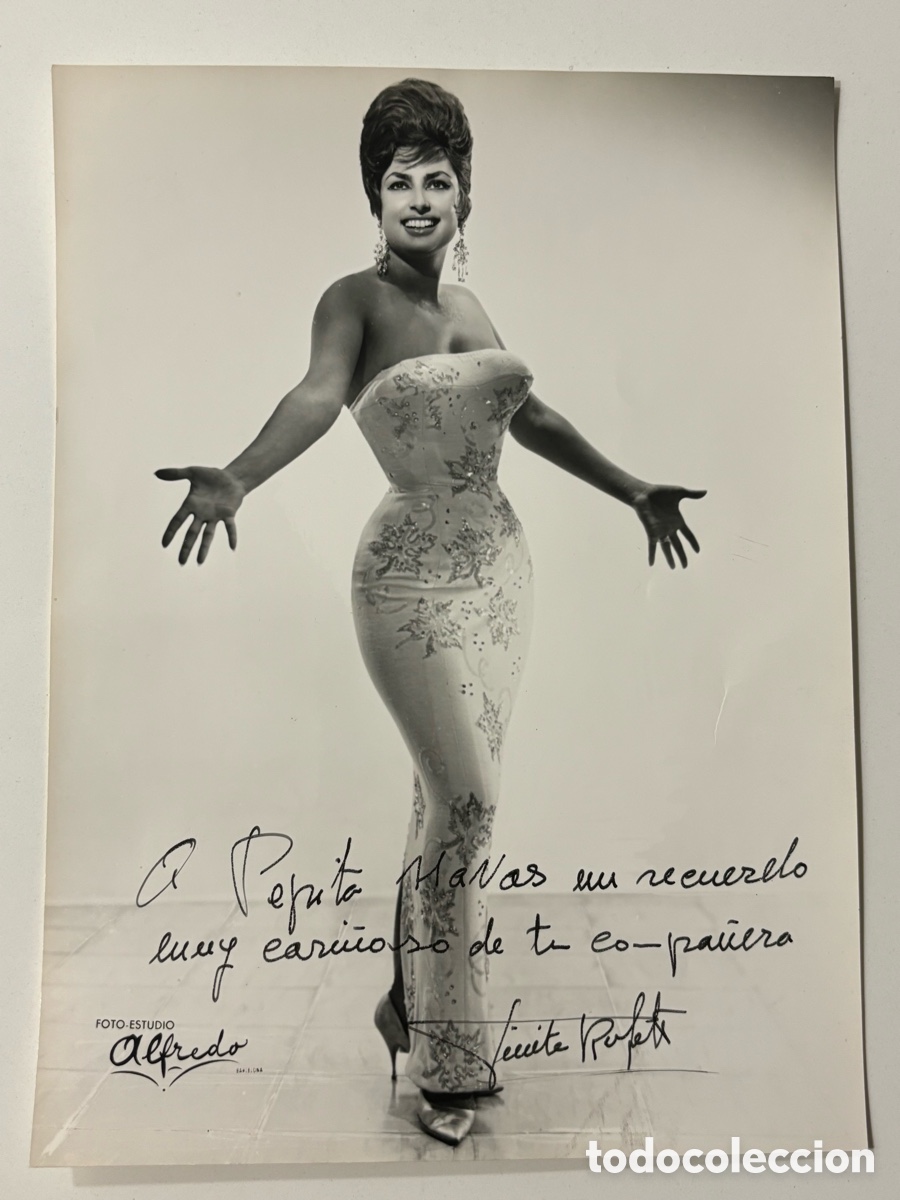 Aut&oacute;grafos antiguos de cantantes y m&uacute;sicos: Foto original con aut&oacute;grafo de la vedette Finita Rufett foto Alfredo Barcelona L