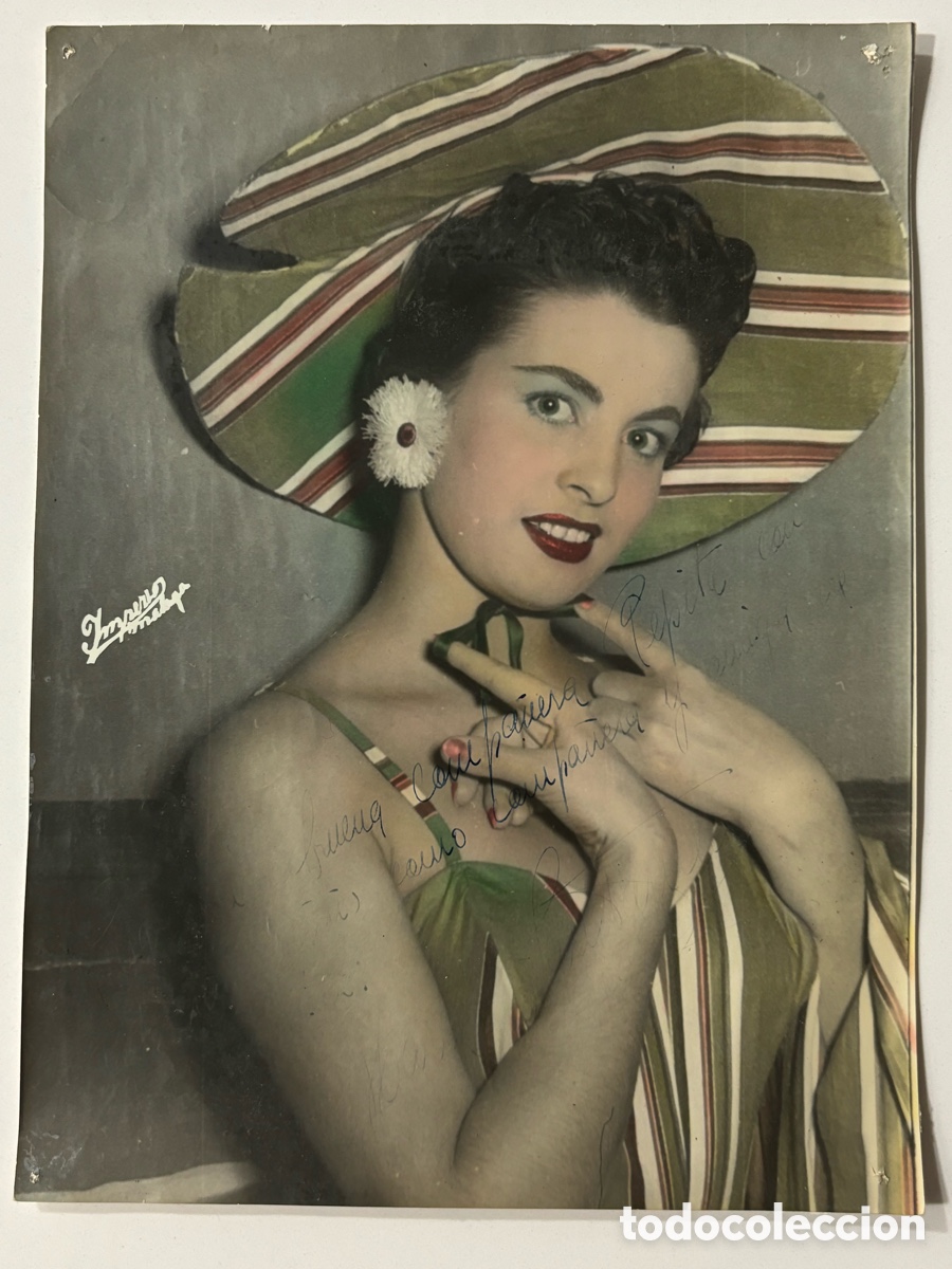 Aut&oacute;grafos antiguos de cantantes y m&uacute;sicos: Foto original con aut&oacute;grafo de la vedette Mary Santander foto imperio Malaga L