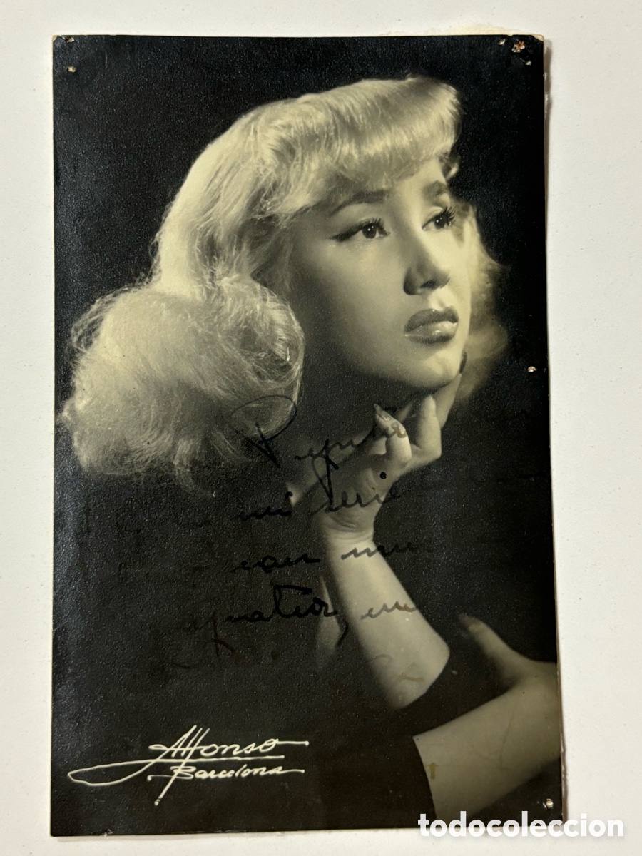 Aut&oacute;grafos antiguos de cantantes y m&uacute;sicos: Foto original con aut&oacute;grafo de la vedette Lita Rey L