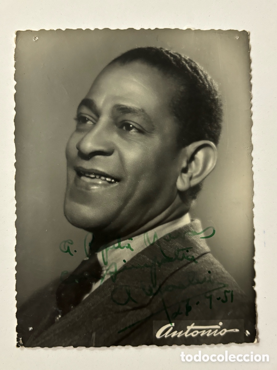 Aut&oacute;grafos antiguos de cantantes y m&uacute;sicos: Foto original con aut&oacute;grafo de Antonio Machin L