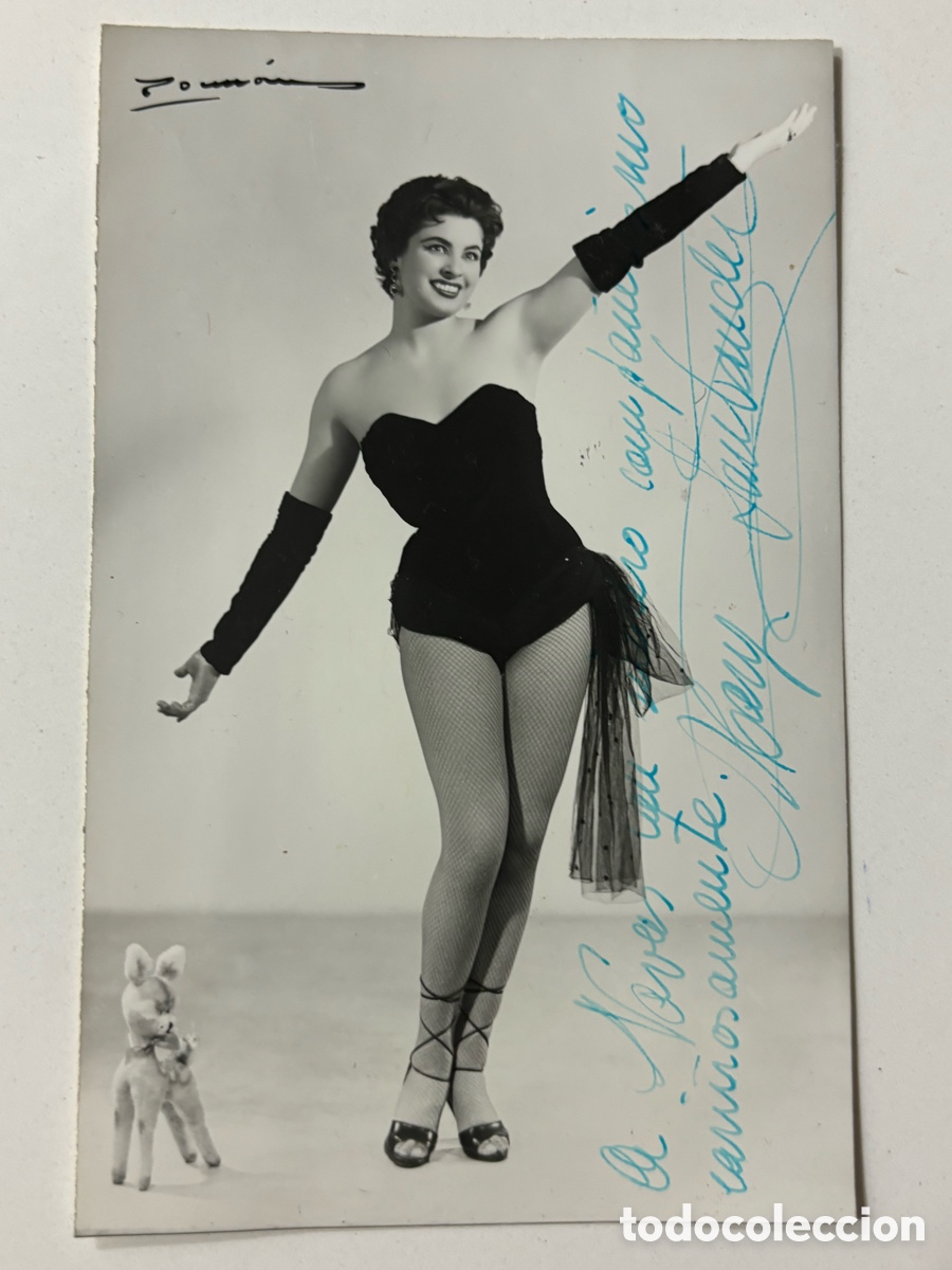 Aut&oacute;grafos antiguos de cantantes y m&uacute;sicos: Foto original con aut&oacute;grafo de la vedette Mary Santander L