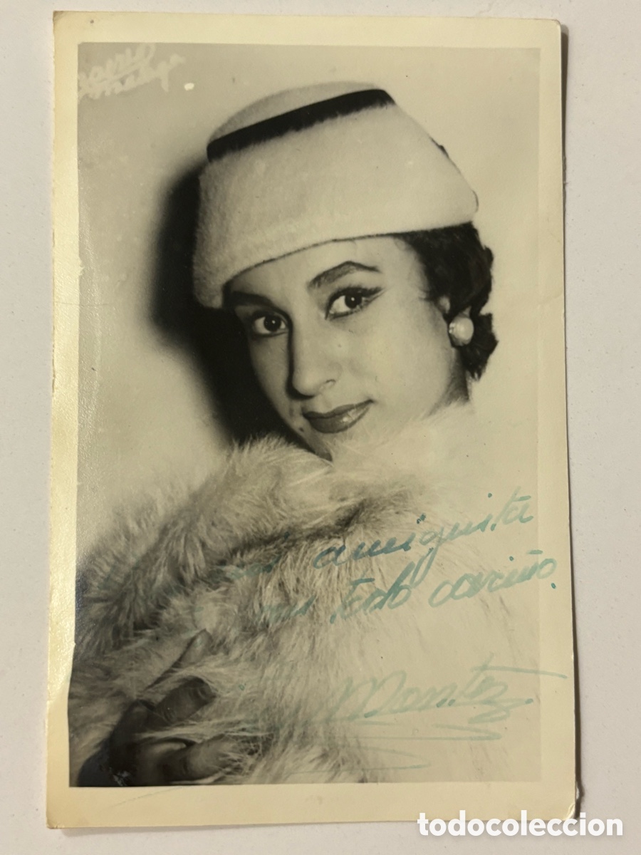 Aut&oacute;grafos antiguos de cantantes y m&uacute;sicos: Foto original con aut&oacute;grafo de la vedette Tina Montez L