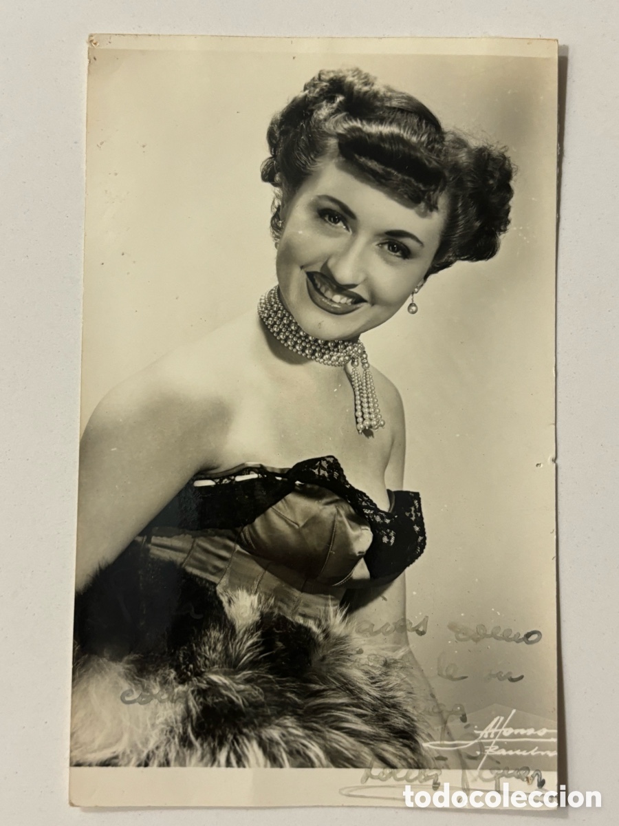 Aut&oacute;grafos antiguos de cantantes y m&uacute;sicos: Foto original con aut&oacute;grafo de la vedette Lolita piquer L