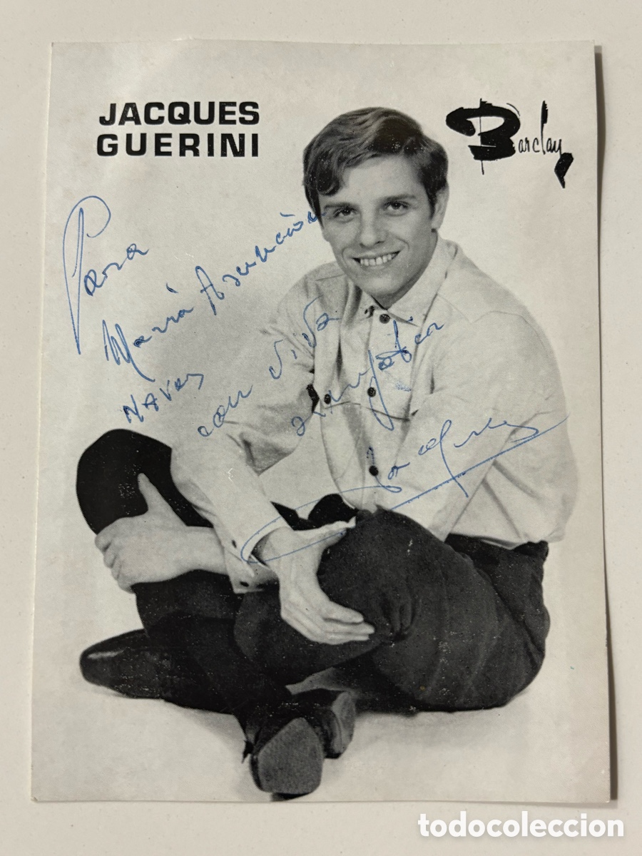 Aut&oacute;grafos antiguos de cantantes y m&uacute;sicos: Tarjeta discos Barclay con aut&oacute;grafo de Jacques Guerini L
