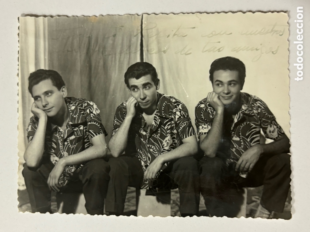Aut&oacute;grafos antiguos de cantantes y m&uacute;sicos: Foto original con aut&oacute;grafo de los 3 Chispitas L