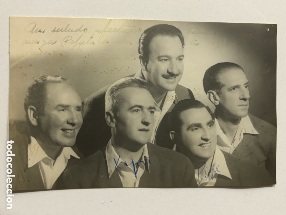 Aut&oacute;grafos antiguos de cantantes y m&uacute;sicos: Foto original con aut&oacute;grafo del grupo vocal vasco los Xey L