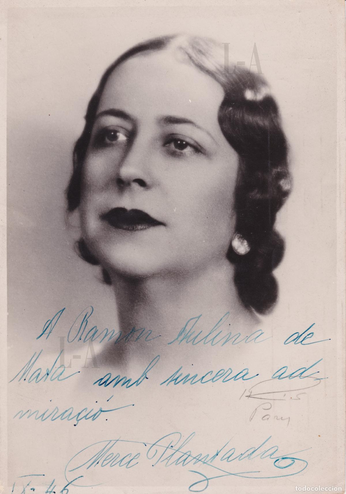 Aut&oacute;grafos antiguos de cantantes y m&uacute;sicos: Soprano Mercedes Plantada. Trabaj&oacute; con autores como R. Strauss y Stravinsky. &Oacute;pera. Lied. Aut&oacute;grafo