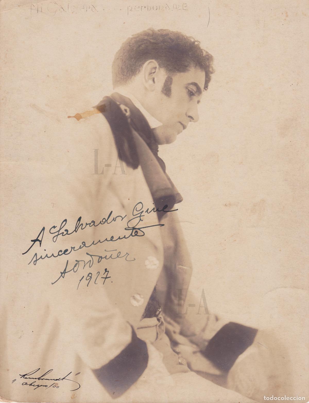 Aut&oacute;grafos antiguos de cantantes y m&uacute;sicos: Bar&iacute;tono Augusto Ord&oacute;&ntilde;ez en la zarzuela &rdquo;La Calesera&rdquo;. Estudio Rembrandt, Cuba. Aut&oacute;grafo