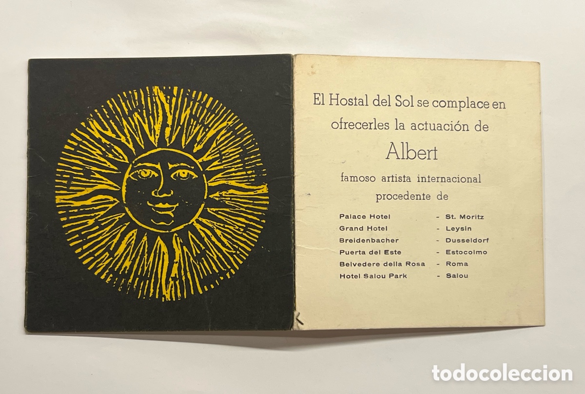 Aut&oacute;grafos antiguos de cantantes y m&uacute;sicos: BARCELONA. Hostal Del Sol. El Hostal del Sol se complace en ofrecerles la actuaci&oacute;n de Albert&hellip;
